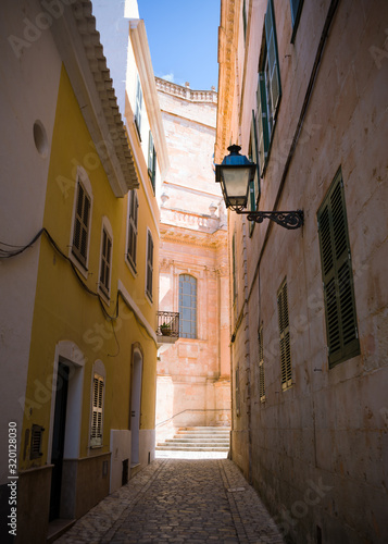 Street with colorful houses in old town of Ciutadella  Menorca  Balearic Islands  Spain  September  2019