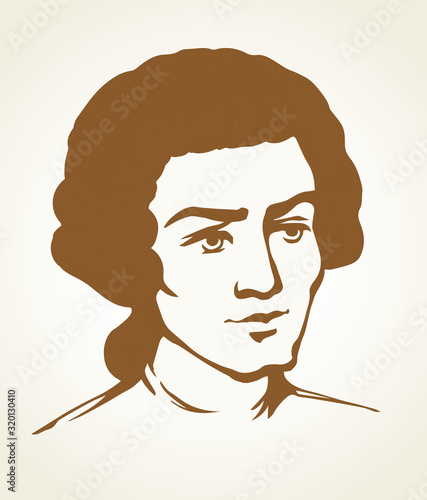 Vintage french wig. Vector drawing