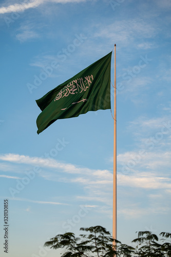 Saudi Arabia flag waving in the wind, Al Khobar, Eastern Saudi Arabia
