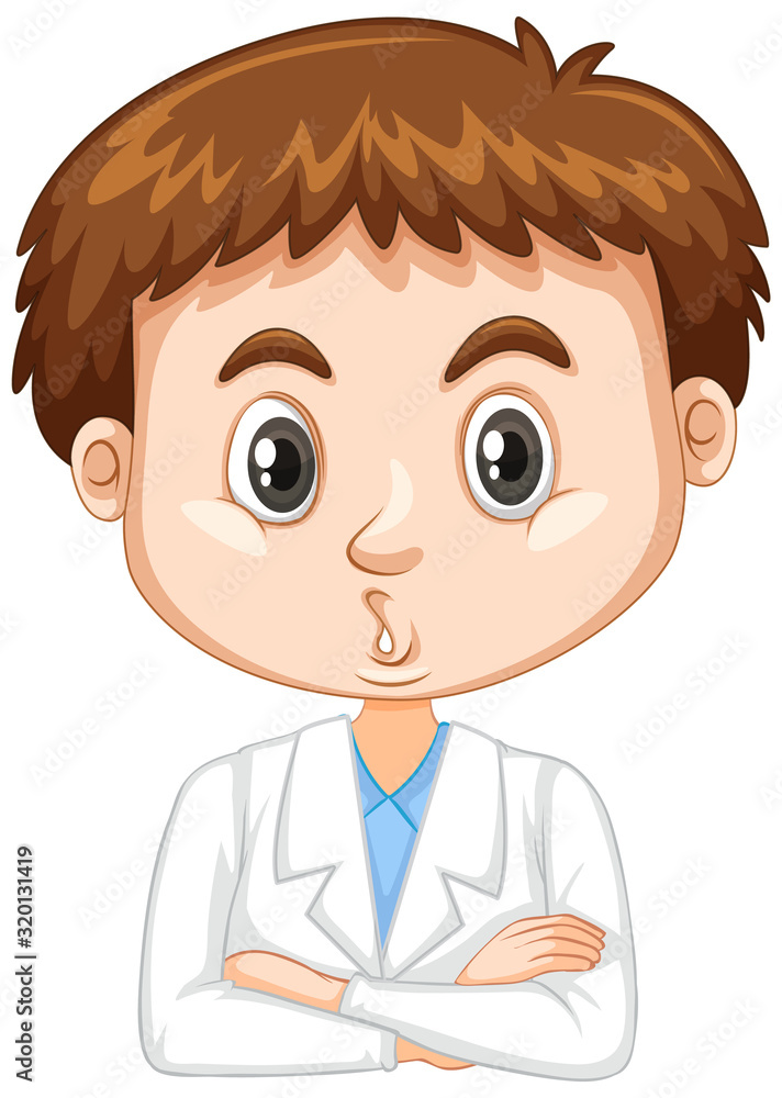 Cute boy in lab gown on white background Cute boy in lab gown on white background