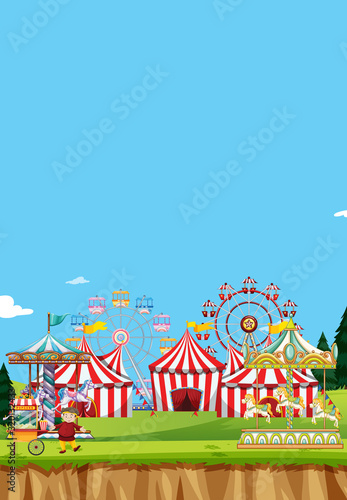 Circus scene with many rides at day time