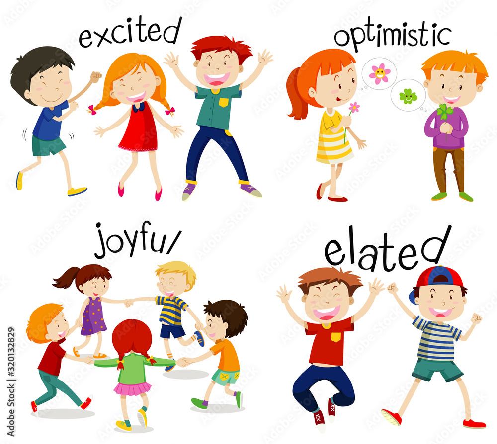 Fototapeta premium Adjective wordcards with children and words