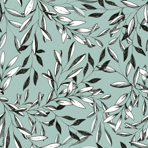 Floral seamless pattern with leaves and flowers. Doodles ornament.
