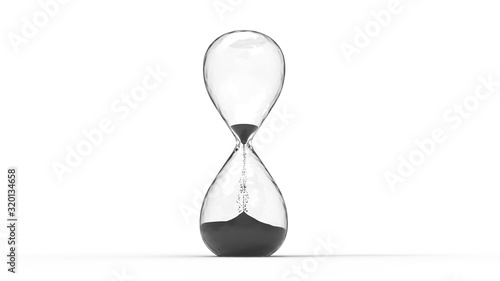 3d rendering, 3d illustration. Glass, shiny hourglass.