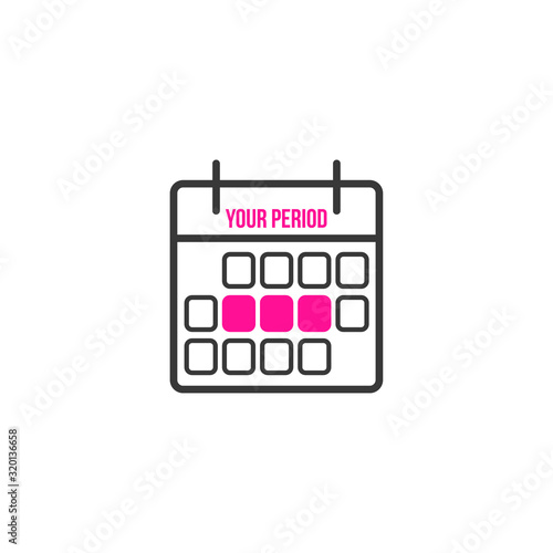 Critical days calendar icon Your period calendar in trendy flat style. Stock vector illustration isolated on white background.