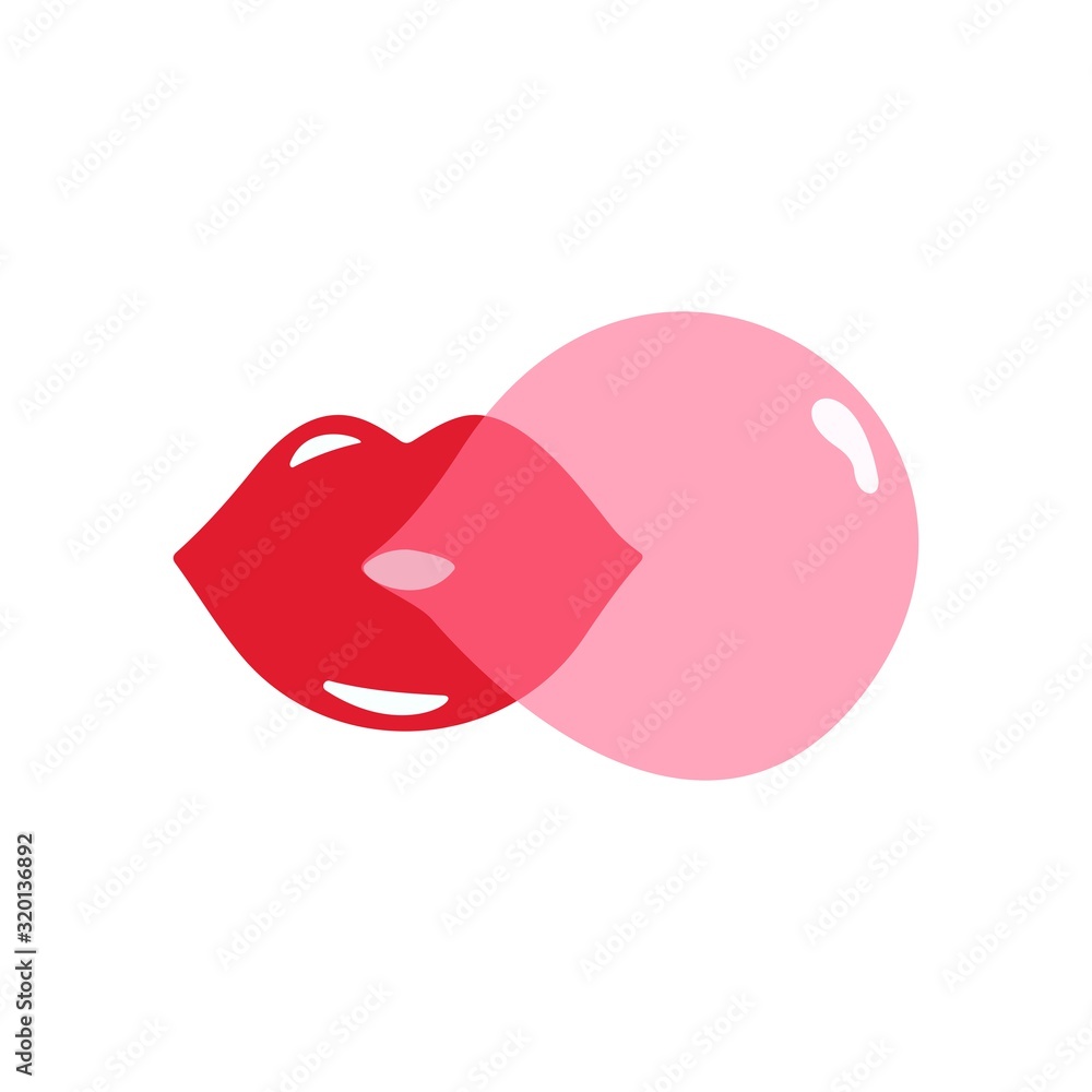  Lips and bubble. Vector image isolated on a white background.