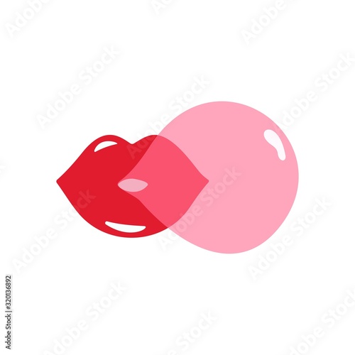  Lips and bubble. Vector image isolated on a white background.
