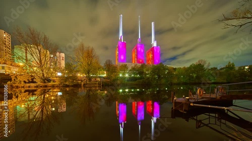Hannover-Linden Power Plant at evening. Time lapse