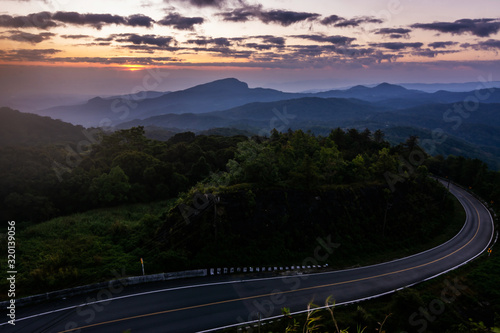 Sunrise in view point of Doi Inthanon National park, at Chiang Mai Province, Northern of Thailand.