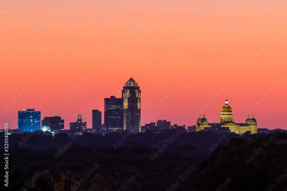 Des Moines Skyline and Capitol at Sunset Des Moines Skyline and Capitol at Sunset