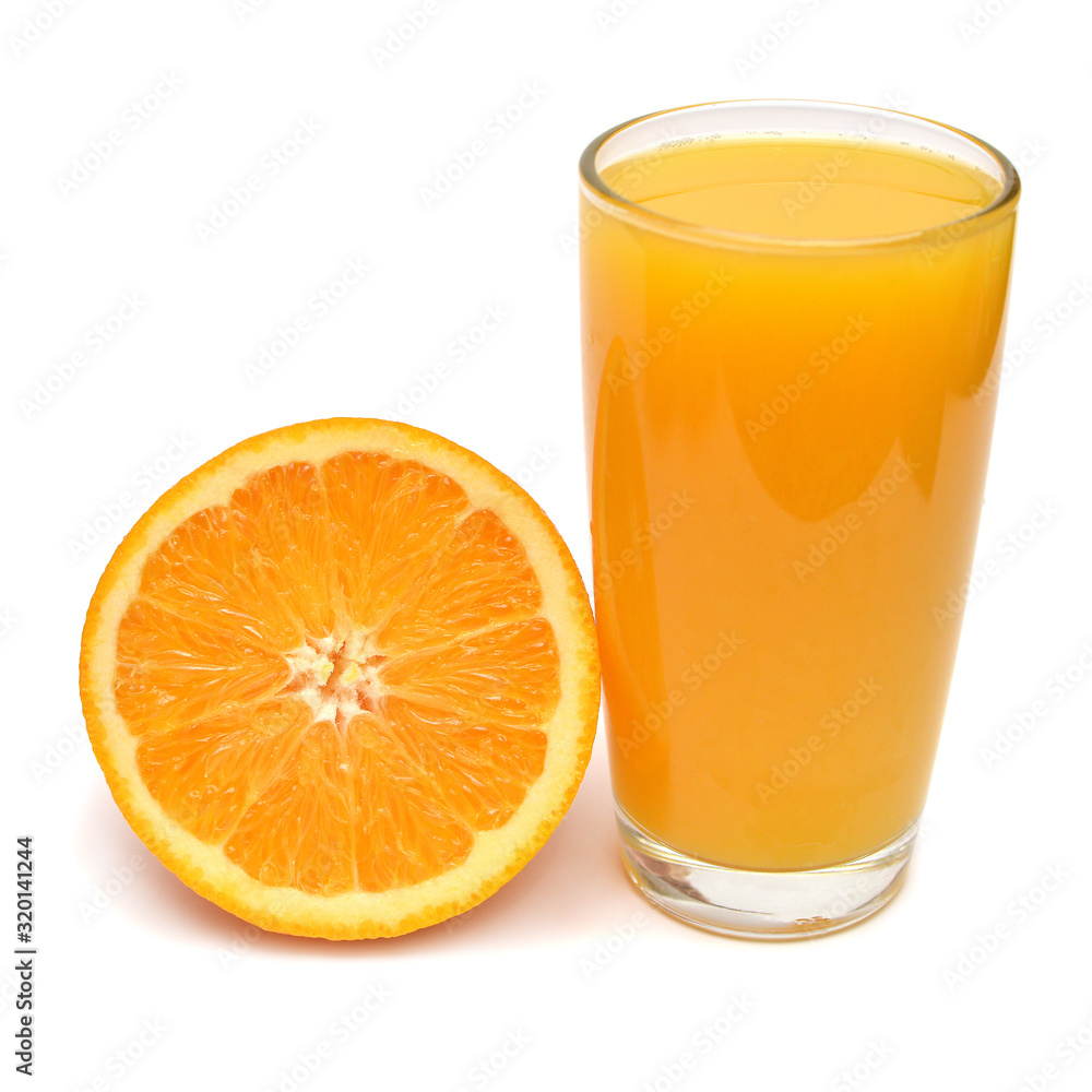 Slice orange fruit and juice isolated on white background. Perfectly retouched, full depth of field on the photo. Creative healthy food concept. Nature, juice. Flat lay, top view Slice orange fruit and juice isolated on white background. Perfectly retouched, full depth of field on the photo. Creative healthy food concept. Nature, juice. Flat lay, top view
