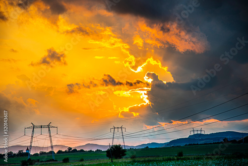 Dramatic clouds at the sunset