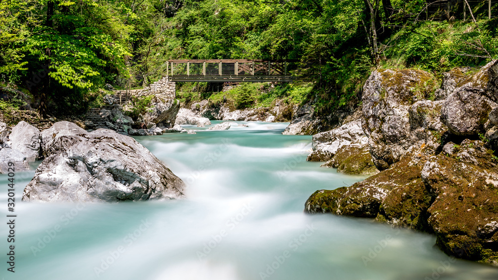 Long exposure photo of Tolminka river in Triglav National Park, Slovenia Long exposure photo of Tolminka river in Triglav National Park, Slovenia