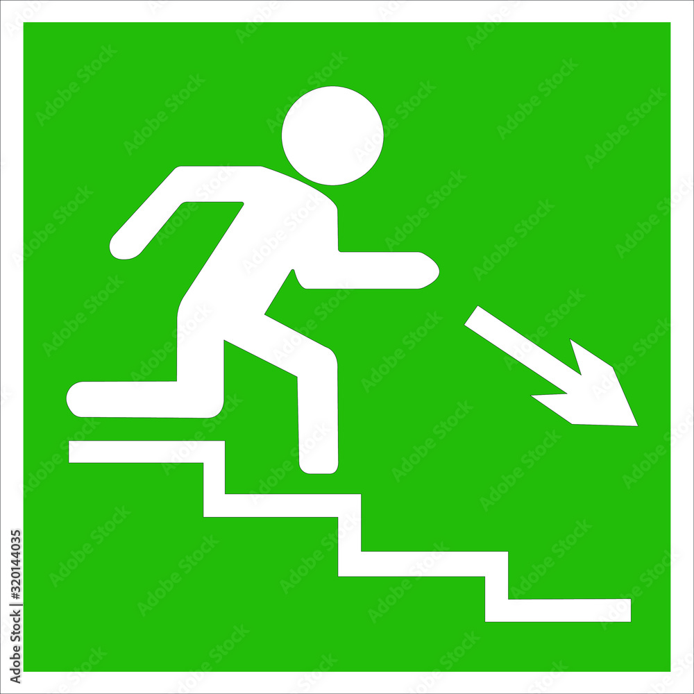 fire safety sign, direction to the evac exit on the stairs.Vector illustration fire safety sign, direction to the evac exit on the stairs.Vector illustration