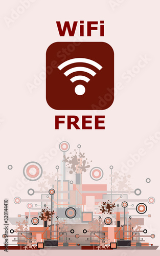 Wifi Free Sign With Square Style Icon on Hi-Tech Background