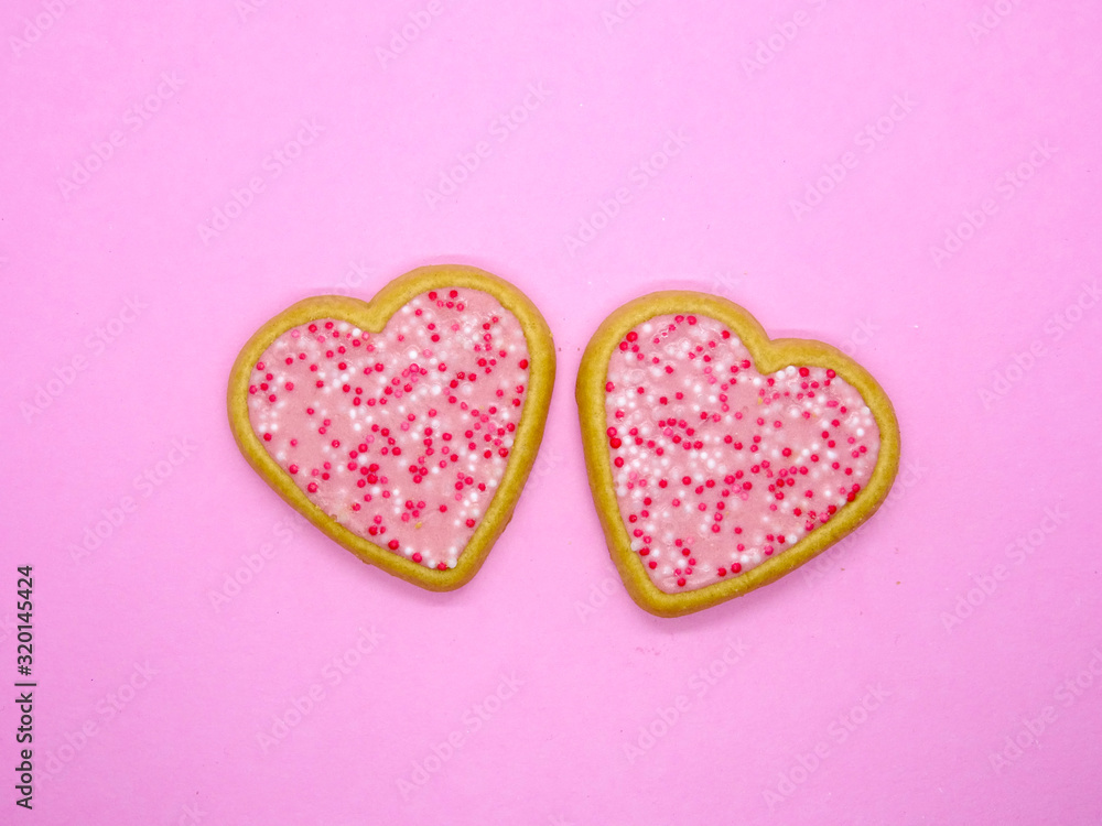 Two Valentine heart shape cookies Two Valentine heart shape cookies