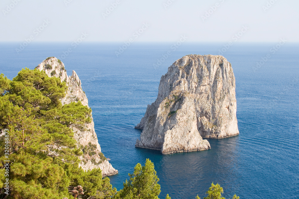 Naklejka premium Capri famous stacks, Capri island, Italy.