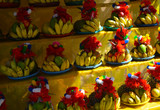 Garlands and fruit offerings on sale at the pilgrimage site of Kataragama in southern Sri Lanka