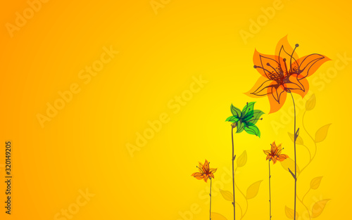 Beautiful color floral card. Sunny background.