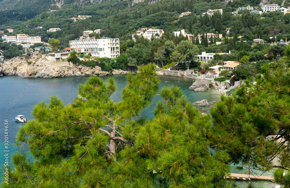 Paleokastritsa bay in Corfu Island in Greece, view from above