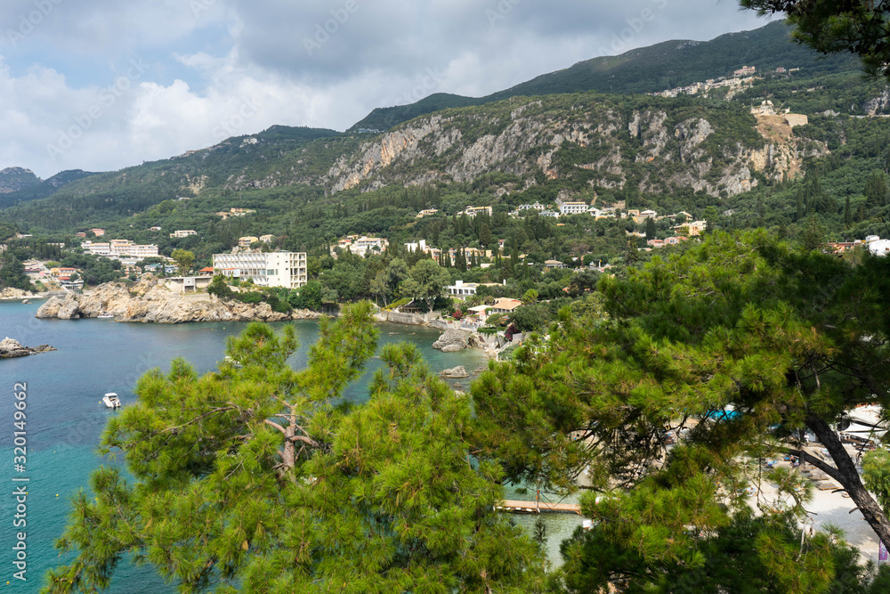 Paleokastritsa bay in Corfu Island in Greece, view from above
