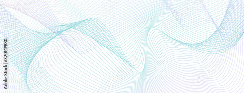 Colored industrial line art pattern. Thin teal, purple technology curves on white. Abstract vector background for cheque, ticket, banner, certificate, coupon, voucher. Watermark design. EPS10 image