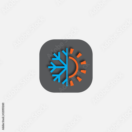 Hot and cold Logo Design Template, Heating and Cooling icon, sun and snowflake icon vector, hot, cold, Element, winter, conditioning