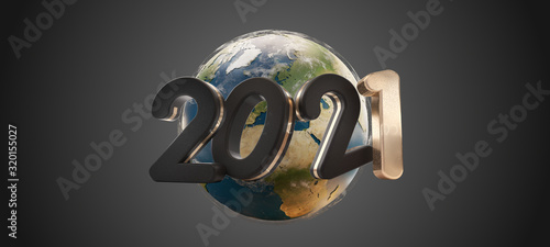 Fototapeta Naklejka Na Ścianę i Meble -  2021 world globe east planet 3d-illustration. elements of this image furnished by NASA