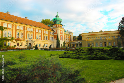Lancut, Poland. View from the street to the beautiful palace.