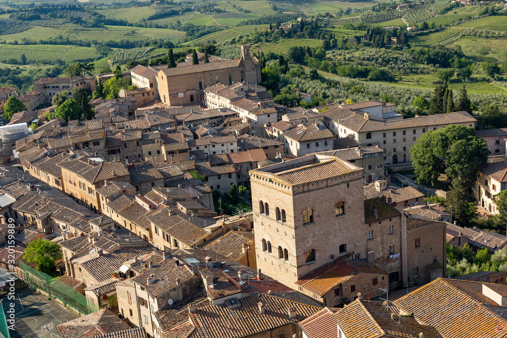 Tuscany, Iltaly  - May 28, 2015:.View from a  tower over San Gimignano