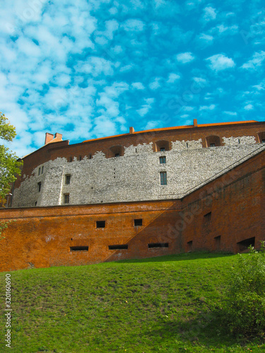 Very old tower of Wawel castle (Polish kings castle) famous landmark in Krakow, Poland. Medieval castle in Europe