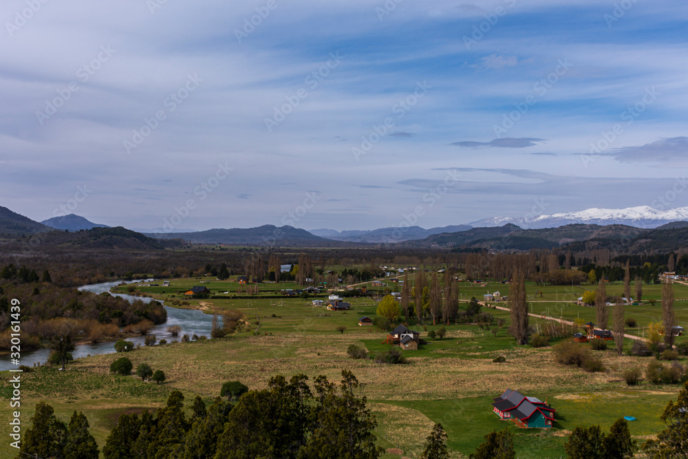 Lanscape view of green valley of Cholila, Chubut, Patagonia, Argentina