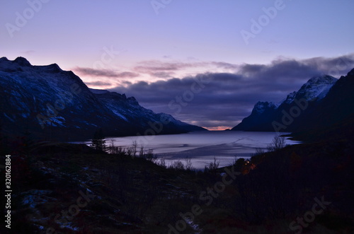 Beautiful sunset in the cold autumn evening in Northern Norway