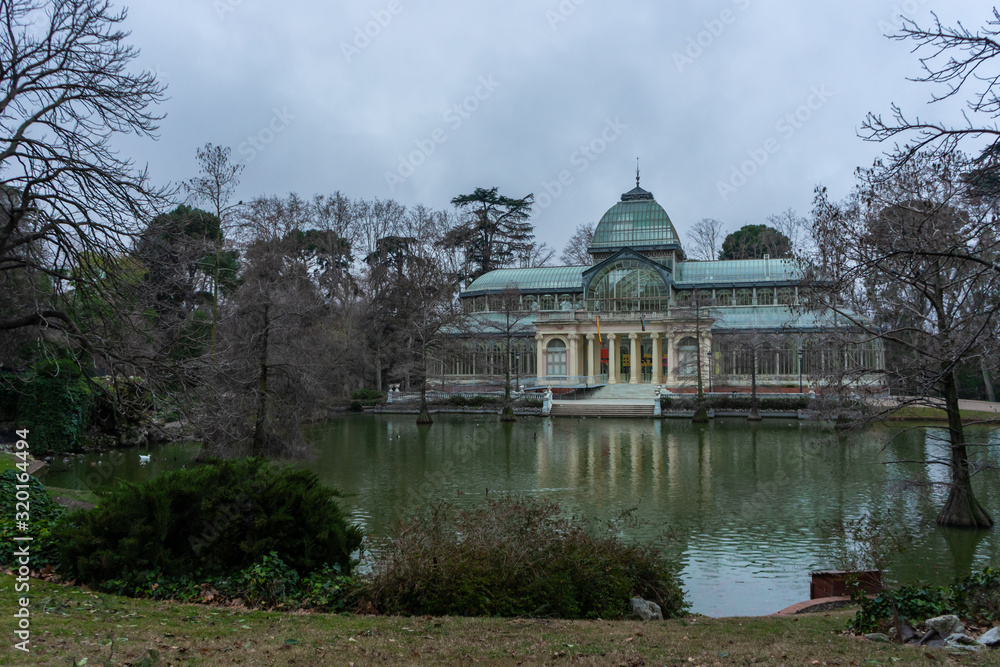 Crystal Palace in Retiro Park in Madrid. Travel concept.