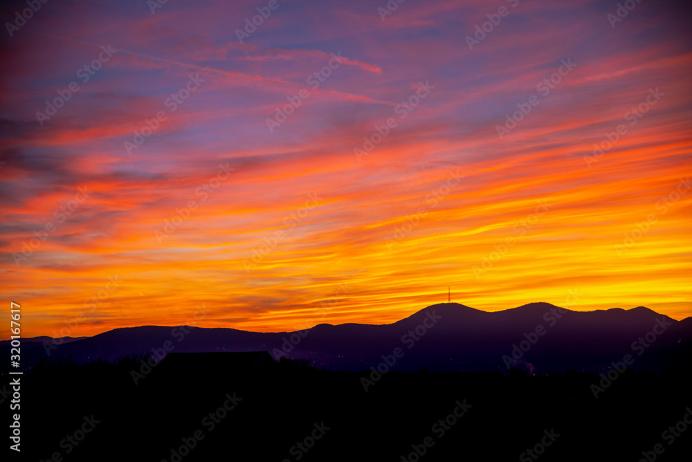 Sunset landscape on the hill