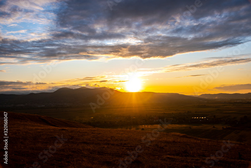 Landscape on the hill at the sunset