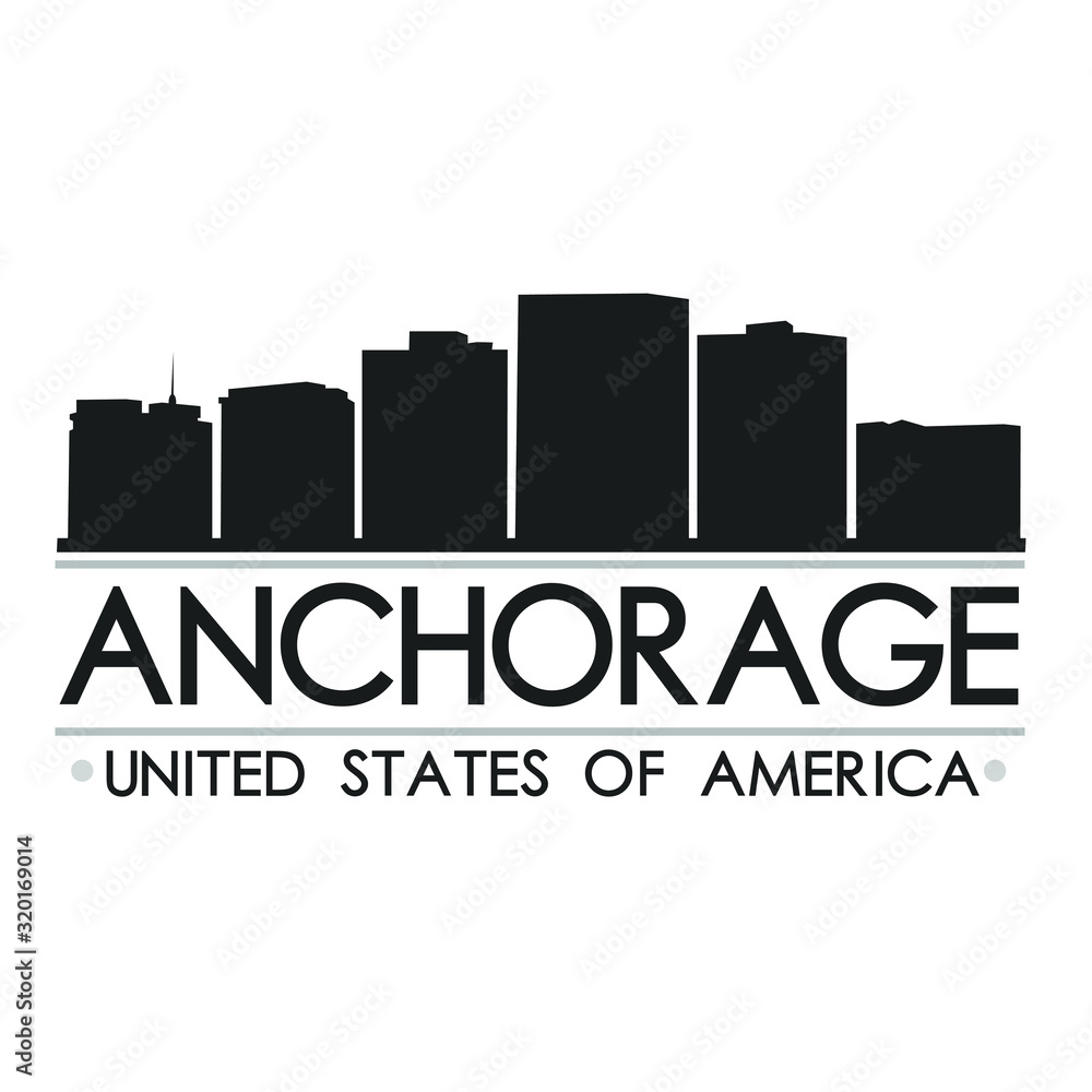 Anchorage Alaska Skyline Silhouette. Design City Vector Art. Landmark Banner Illustration.
