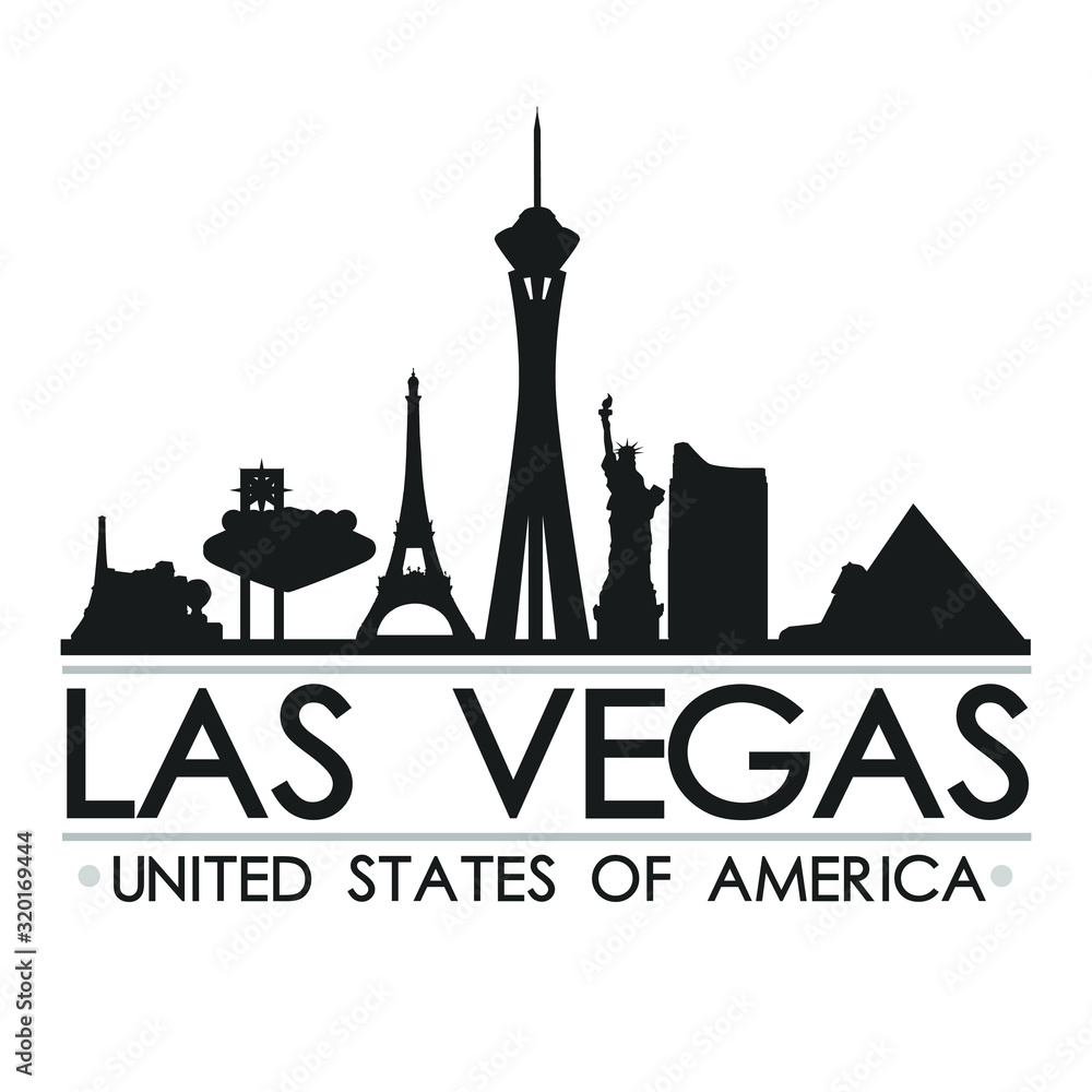 Las Vegas Nevada Skyline Silhouette Design City Vector Art Landmark Banner Illustration Stock 