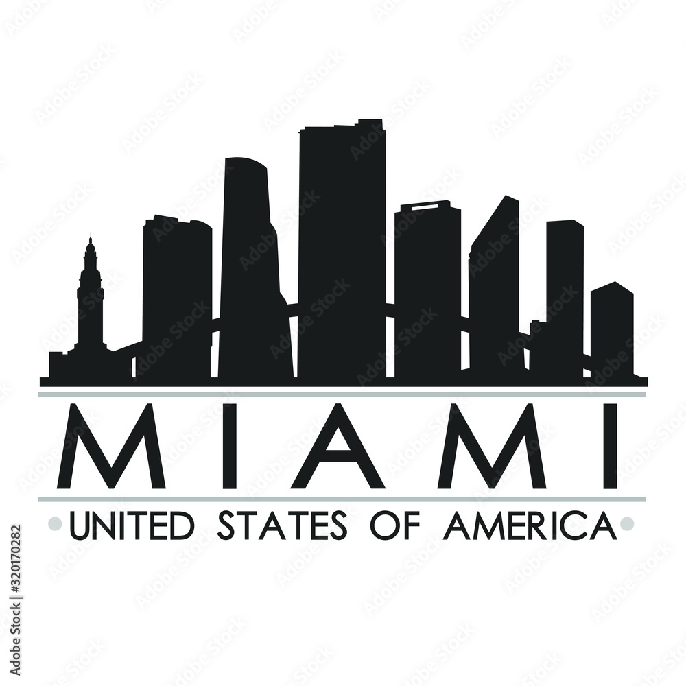 Miami Florida Skyline Silhouette. Design City Vector Art. Landmark Banner Illustration.