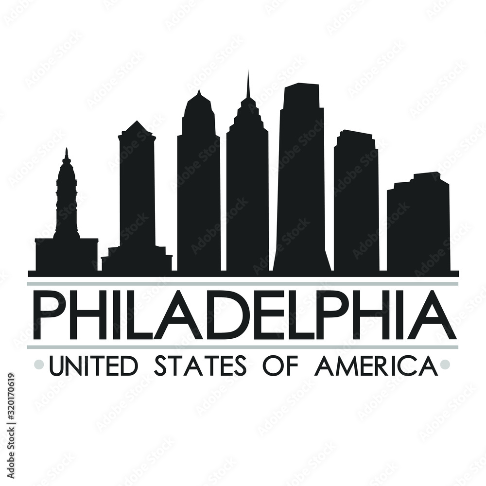 Philadelphia Pennsylvania Skyline Silhouette. Design City Vector Art. Landmark Banner Illustration.