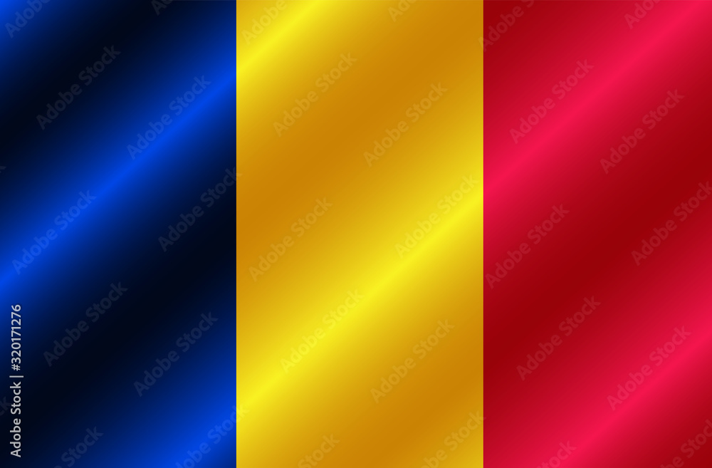 Flag of Romania with folds. Happy Romania day button. Bright illustration with flag. Flag of Romania with folds. Happy Romania day button. Bright illustration with flag.