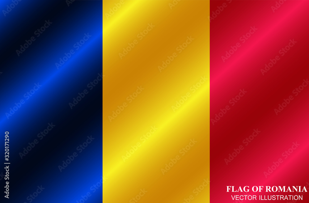 Flag of Romania with folds. Happy Romania day button. Bright illustration with flag. Vector. Flag of Romania with folds. Happy Romania day button. Bright illustration with flag. Vector.