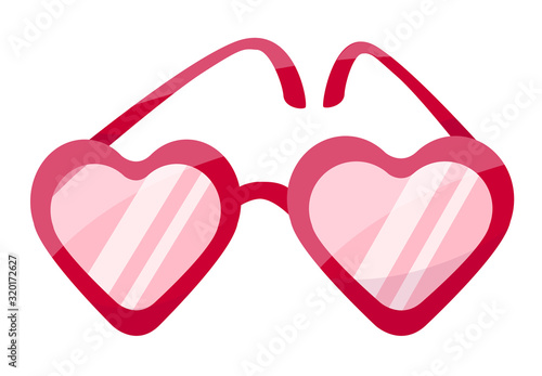 Vector illustration of pink glasses in shape of hearts isolated on white background.