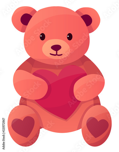 Vector illustration of a teddy bear with heart in his hands isolated on white background © Анастасия Власова