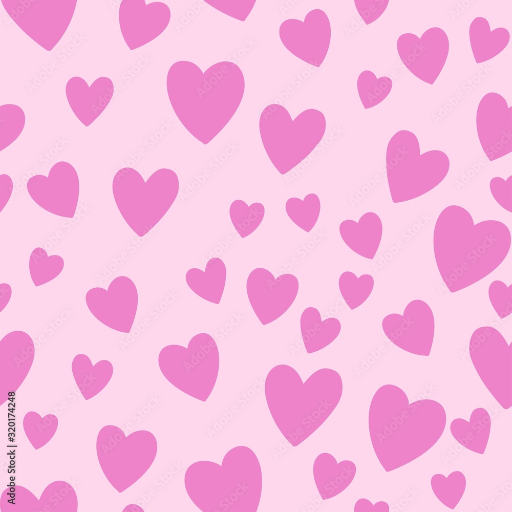 Busy allover seamless repeat pattern for Valentine's Day with ditsy little hot pink fuchsia flying hearts on a soft pink tonal background