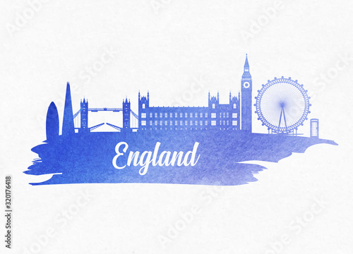 England Landmark Global Travel And Journey watercolor background. Vector Design Template.used for your advertisement, book, banner, template, travel business or presentation.