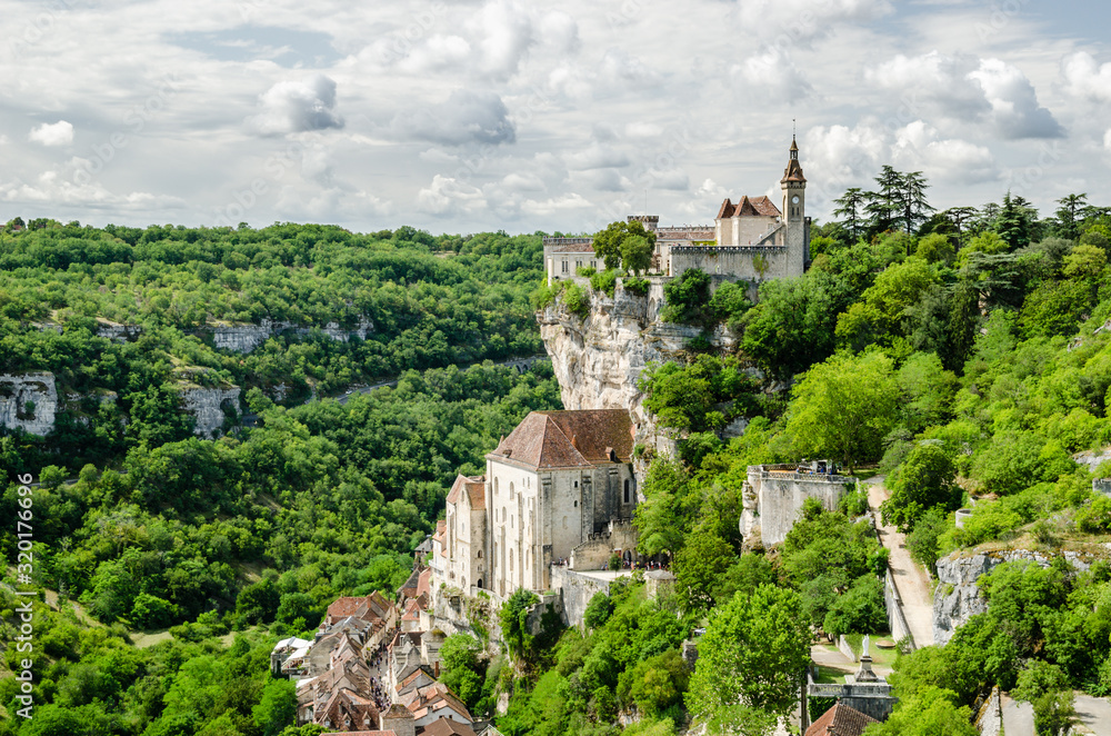 Rocamadour castle and medieval village in a cliff in France