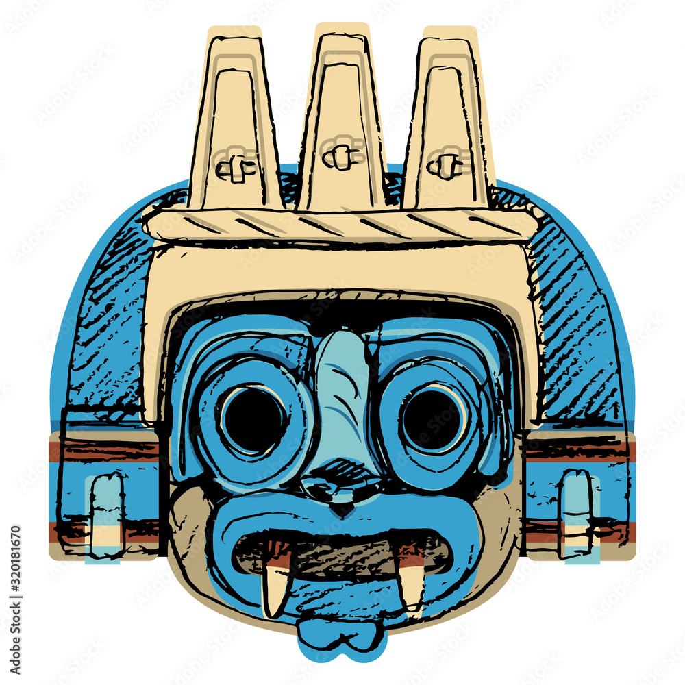 Isolated vector illustration. Aztec mask of god of rain Tlaloc. Pre