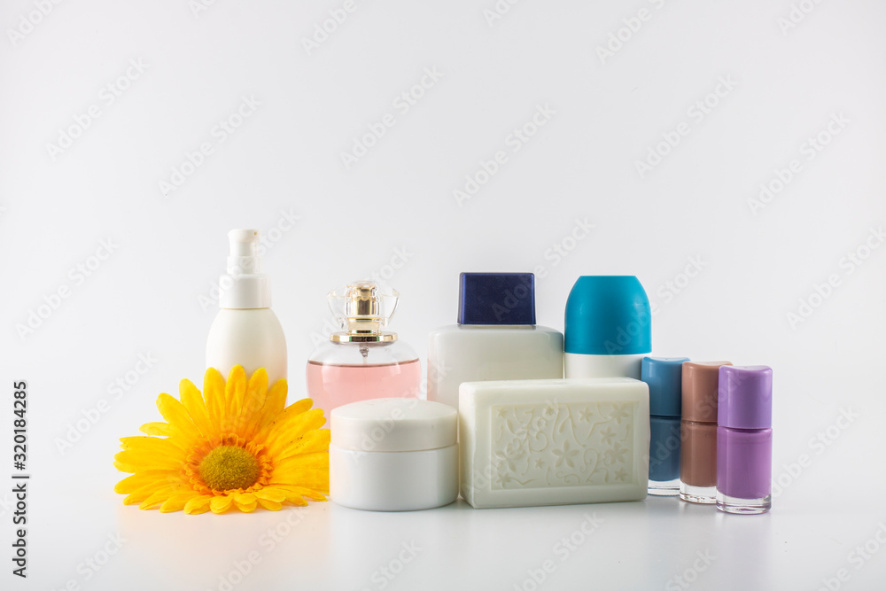 Set of plastic bottles of body care and beauty products. Set of plastic bottles of body care and beauty products.