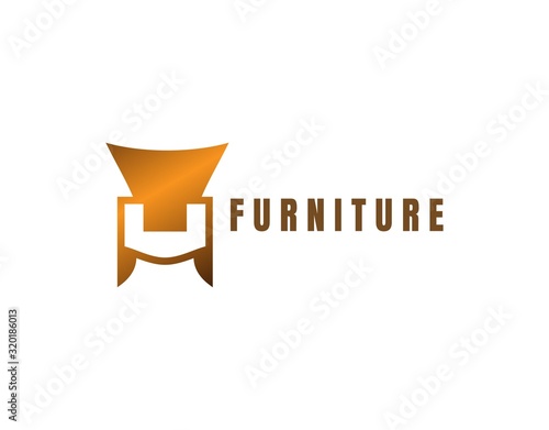 Lovely Furniture Logo with Chair Concept. This Logo Suitable and Ideal for a Furniture Company, Interior Design Company, Decor Expert, Production Company, etc. Vector Illustration.